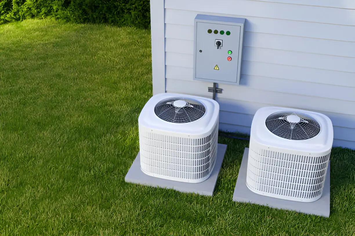 HVAC system being inspected and serviced by a professional in a Los Angeles residence
