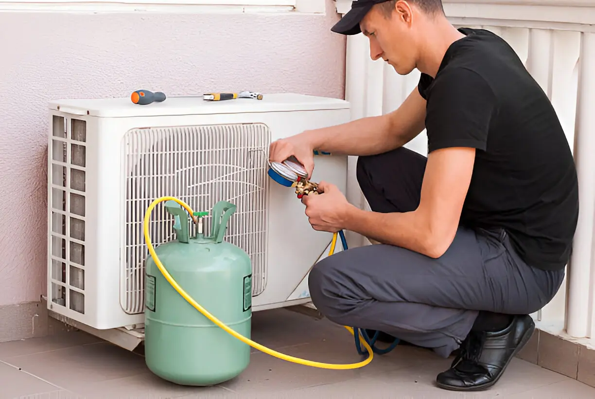 HVAC technician providing emergency AC repair at a residential property in Los Angeles